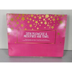 Sally Arcadia Beauty Labs Pink Satin Pillowcase Star Microfiber Hair Towel Set